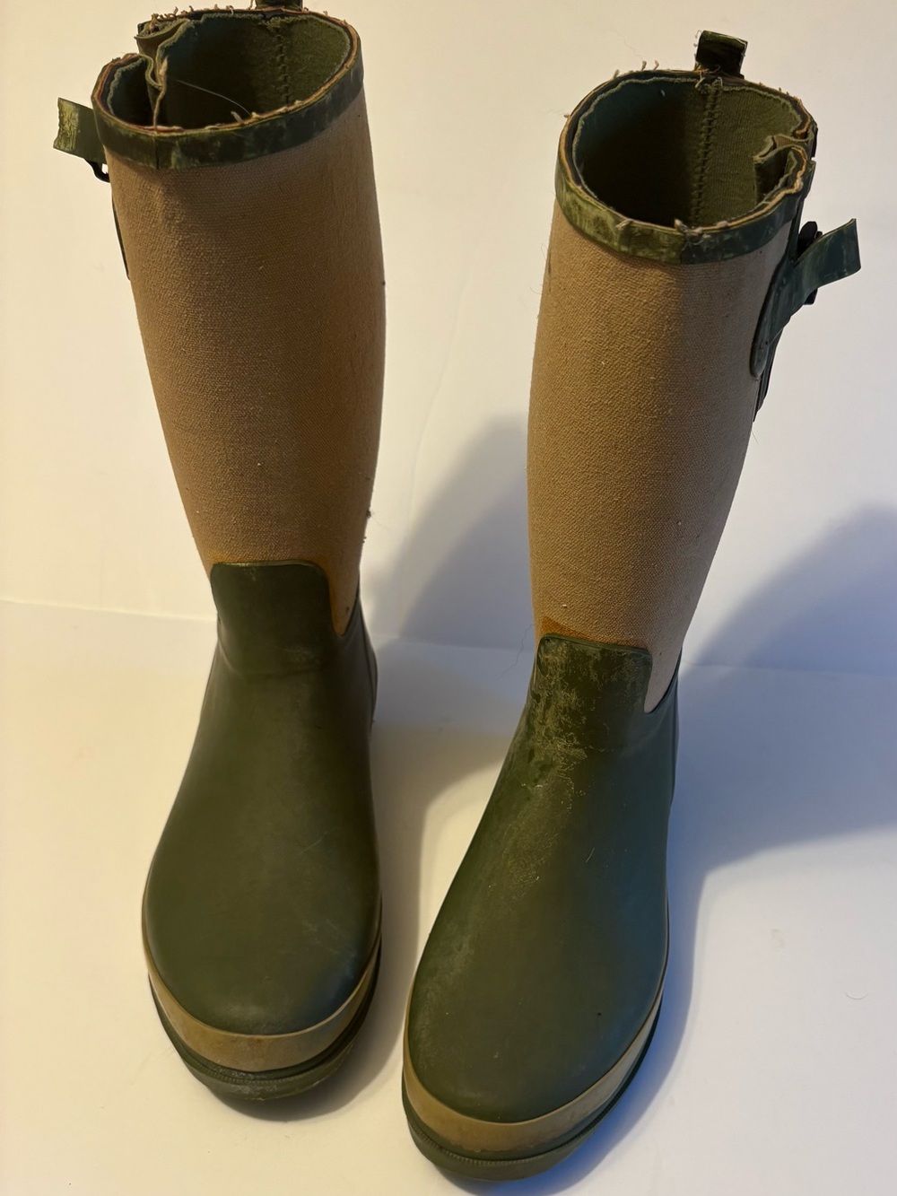 Western Chief Tan Burlap/Olive Green Rubber Rain/Garden Boots Women’s Vintage